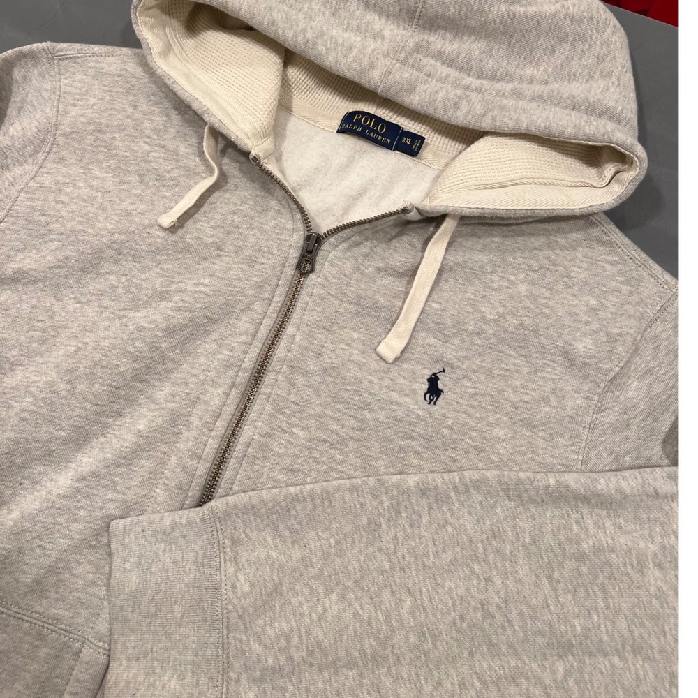 Polo Ralph Lauren Mens XXL Heather Gray Waffle Lined Full Zip Hoodie Sweatshirt